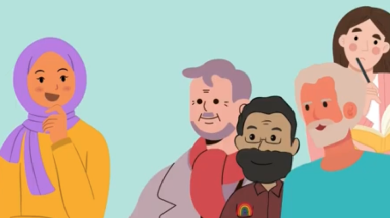 An illustration of men and women